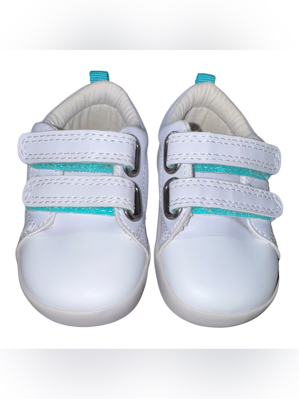 Ten little White Sneakers with Teal Accent - Velcro Closure size 5.5 m